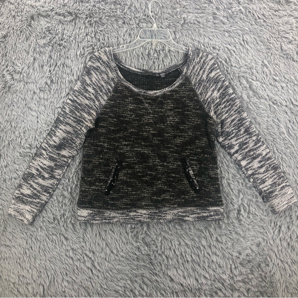 Miss Me Sweater Womens Small Gray Wool Blend Pockets Black Long Sleeve